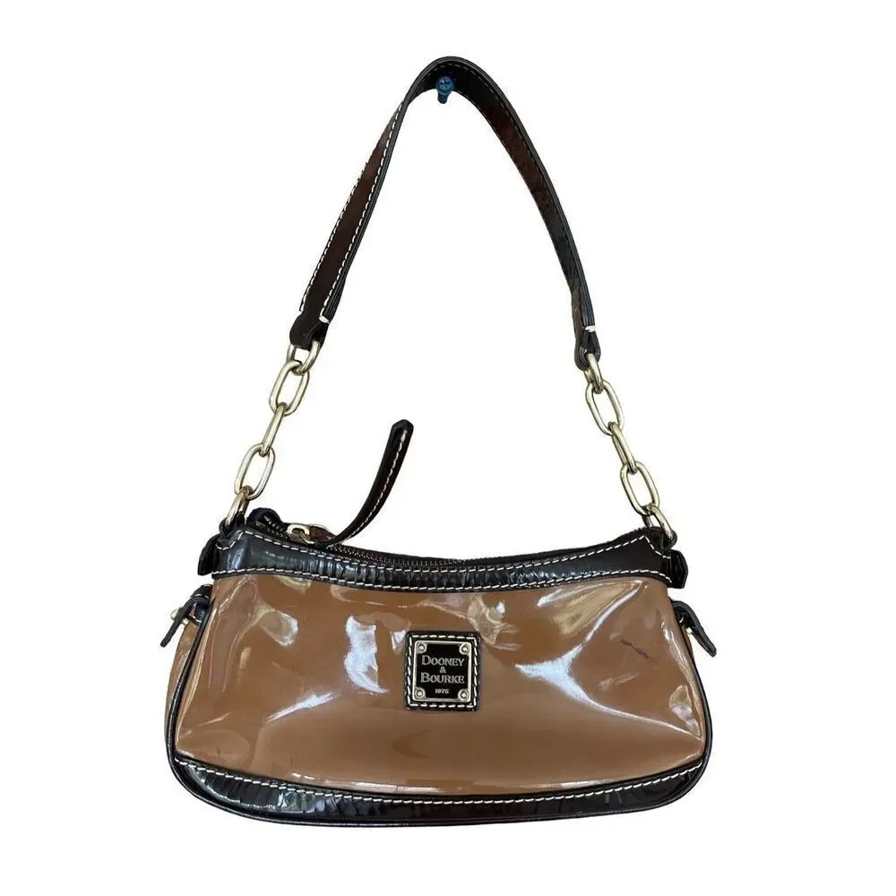 Dooney & Bourke Brown and Black Patent Leather Mini Hobo Bag